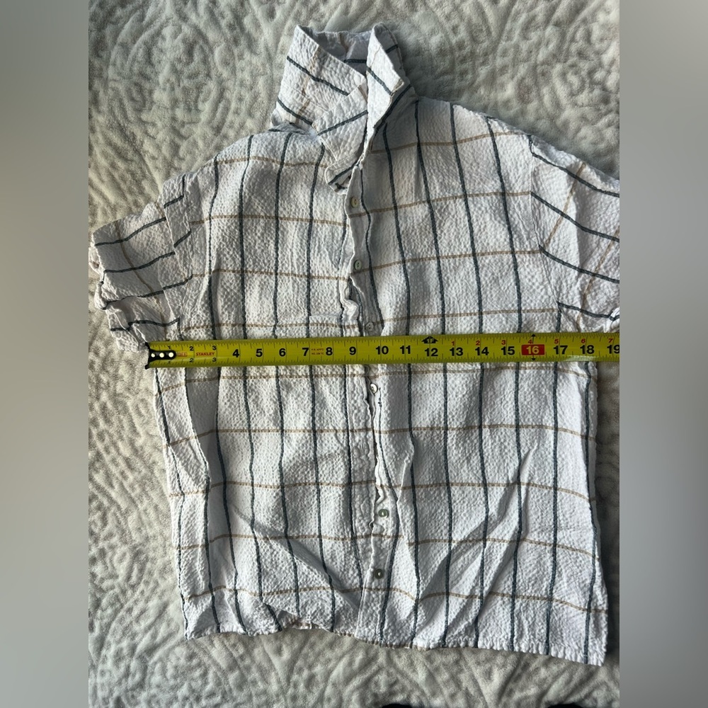 Tahari Women’s White Plaid Linen Cotton Blend Button Down Top | Size S - Picture 9 of 9